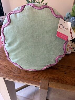 Mint Round Decorative Pillow with Pink Trim